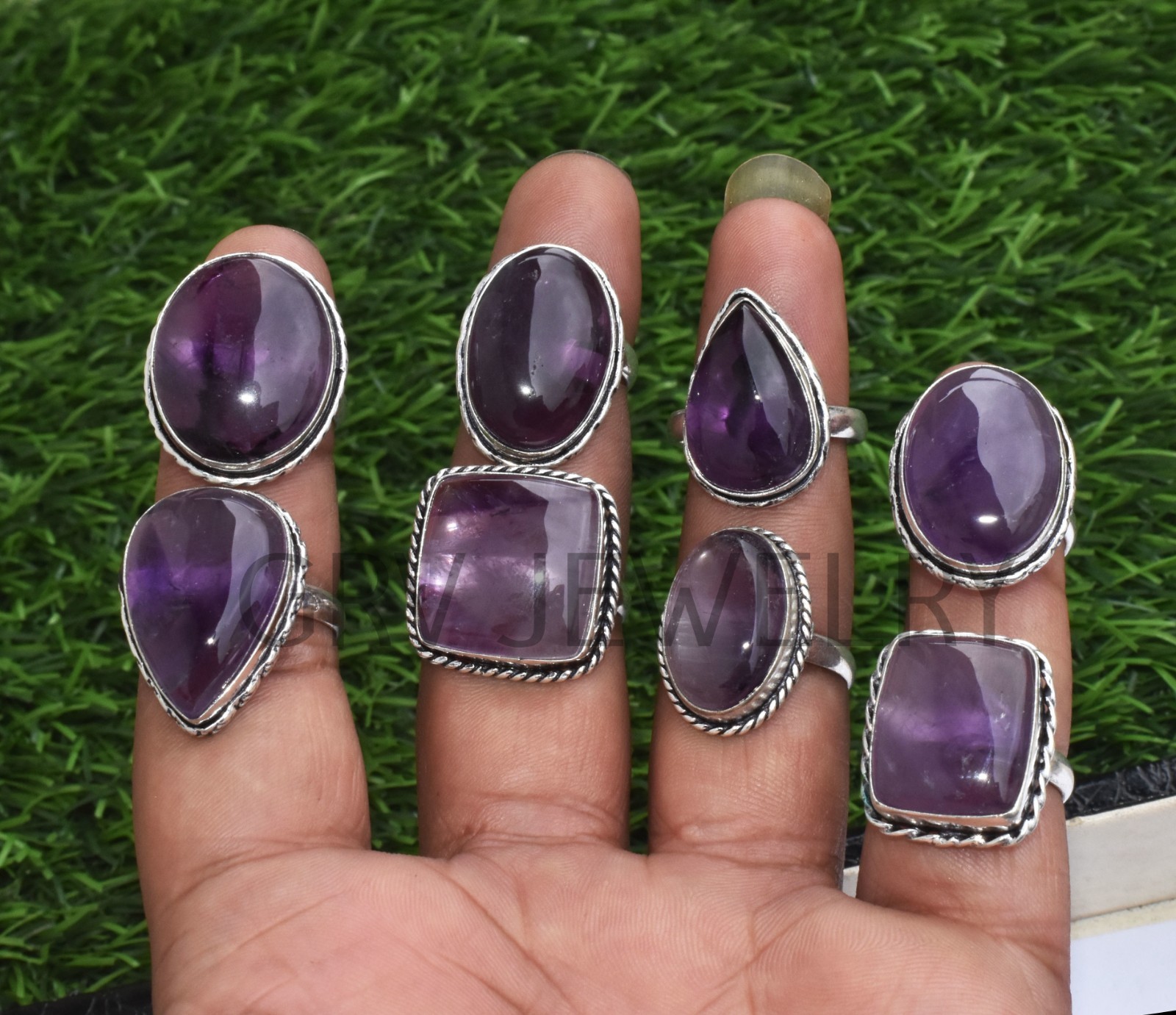 1-500 Pcs Natural Amethyst In Wholesale Gemstone Rings Lot: Silver Plated Whr-9