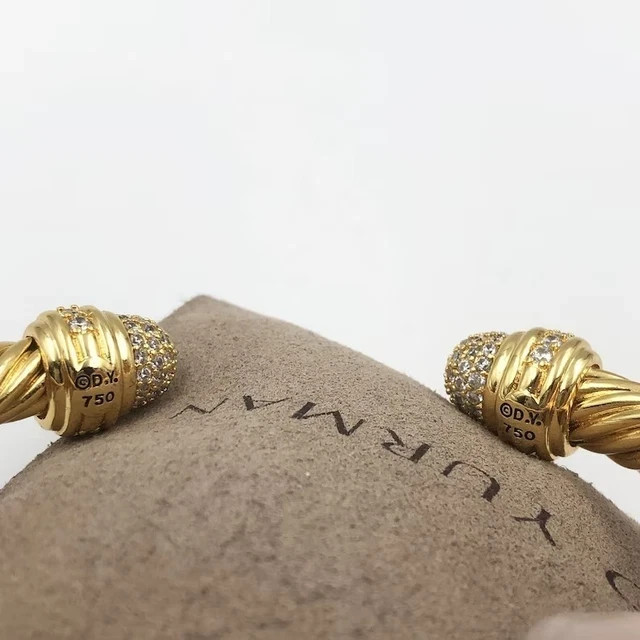 David Yurman7mm Cable Cuff w/ Diamonds & 18K Gold bracelet
