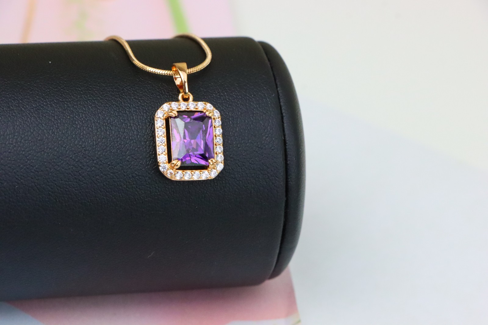with Sparkling White Stone Frame, XPPT1274 Purple Crystal Rose Gold Pendant