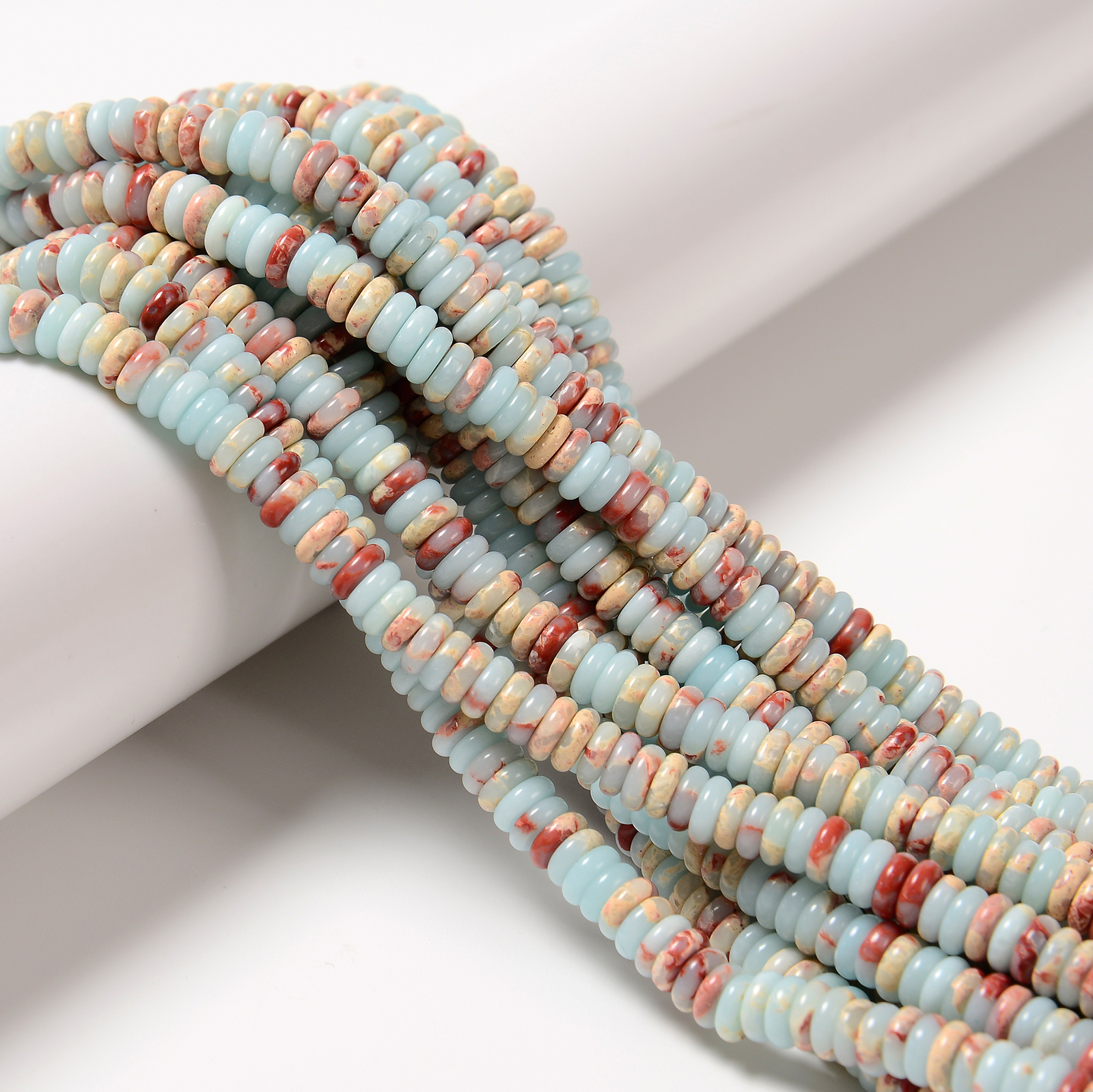 Light Blue Aqua Terra Jasper Smooth Rondelle Beads Size 2x6mm 15.5” Strand