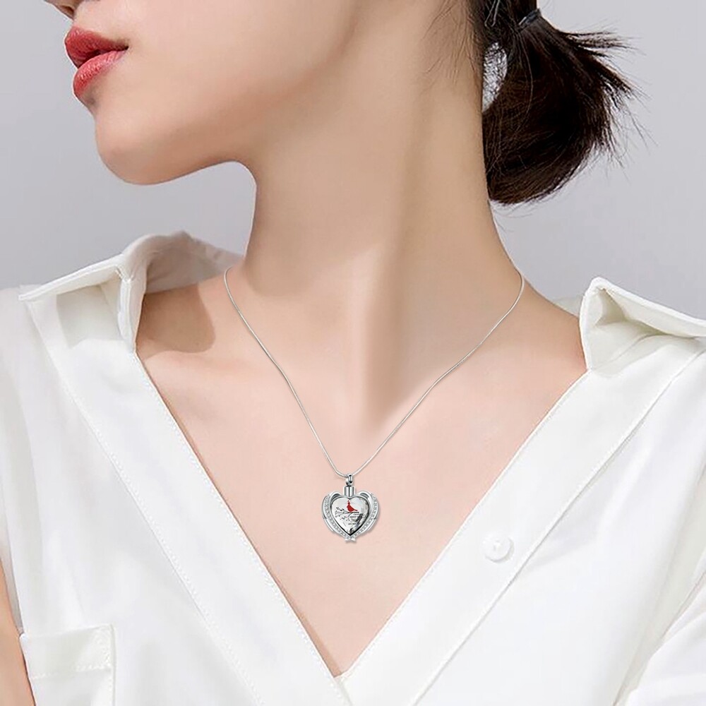 Angel Wings Cremation Jewelry for Ashes Pendant – Crystal Heart Ash Urn Necklace