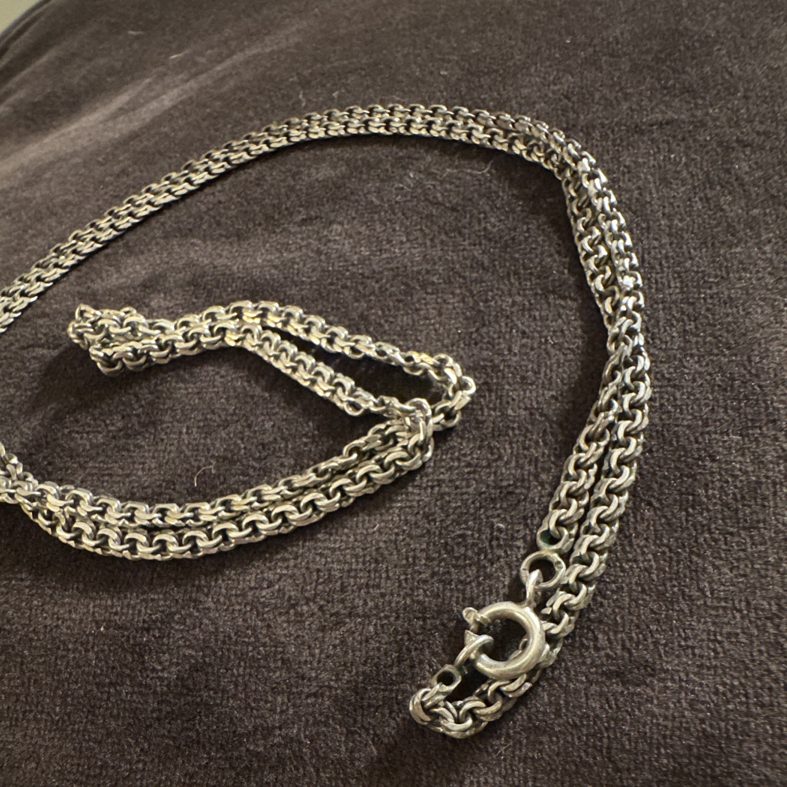 Antique Victorian Silver Double Rolo Belcher Chain Necklace 27.5 Bolt Ring
