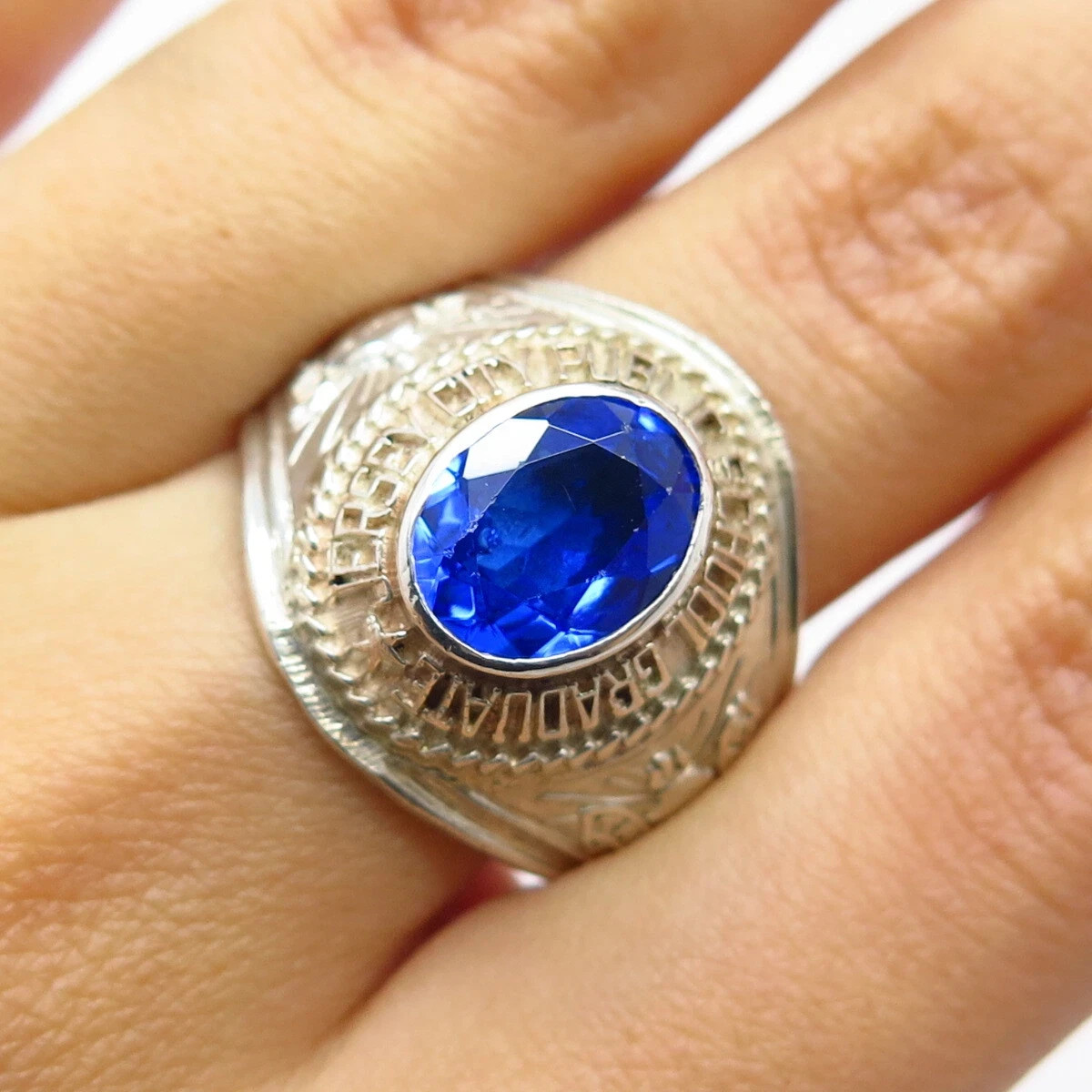 3.00Ct Oval Cut Lab Created Sapphire Men’s Engagement Ring 14K White Gold Plated
