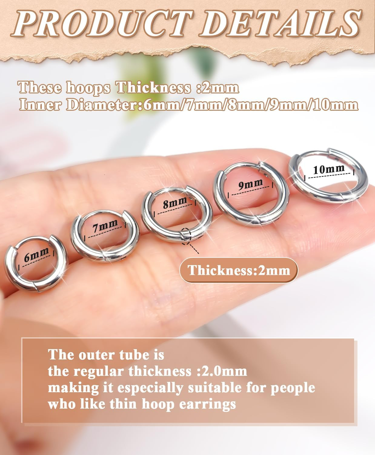 Surgical Steel Huggie Hoop Earrings & Flat Back Studs for Women Men, 6Mm-14Mm Sm