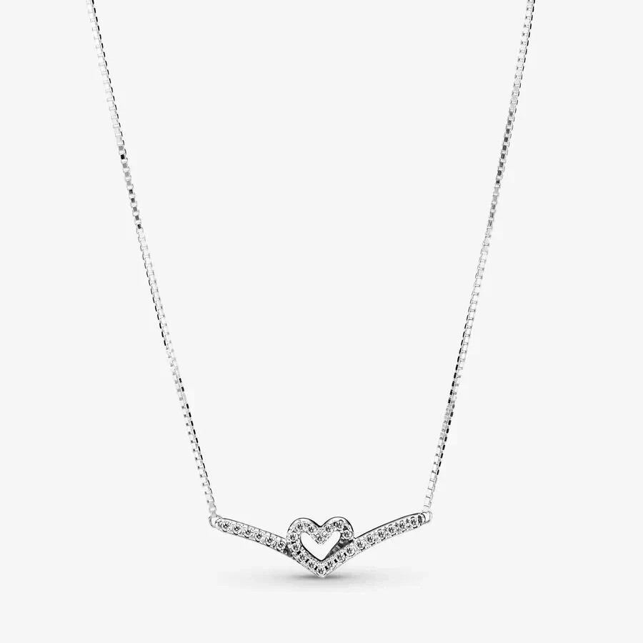 New Pandora Wishbone Heart Necklace 399273CZ-45 17.7″ FREE SHIPING – BAG