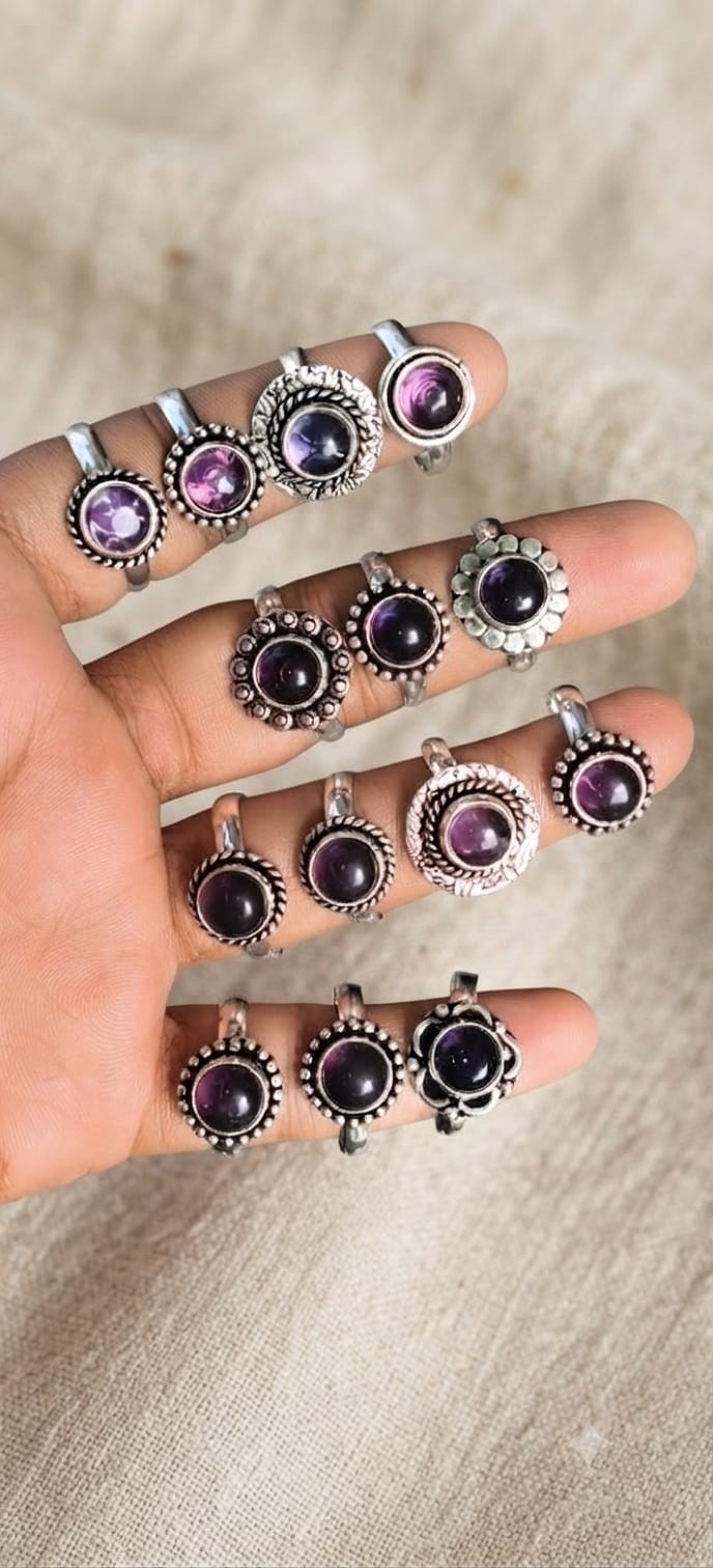 Handmade Sterling Silver Plated Mix Size Amethyst Gem Stone Ring Wholesale Lot.
