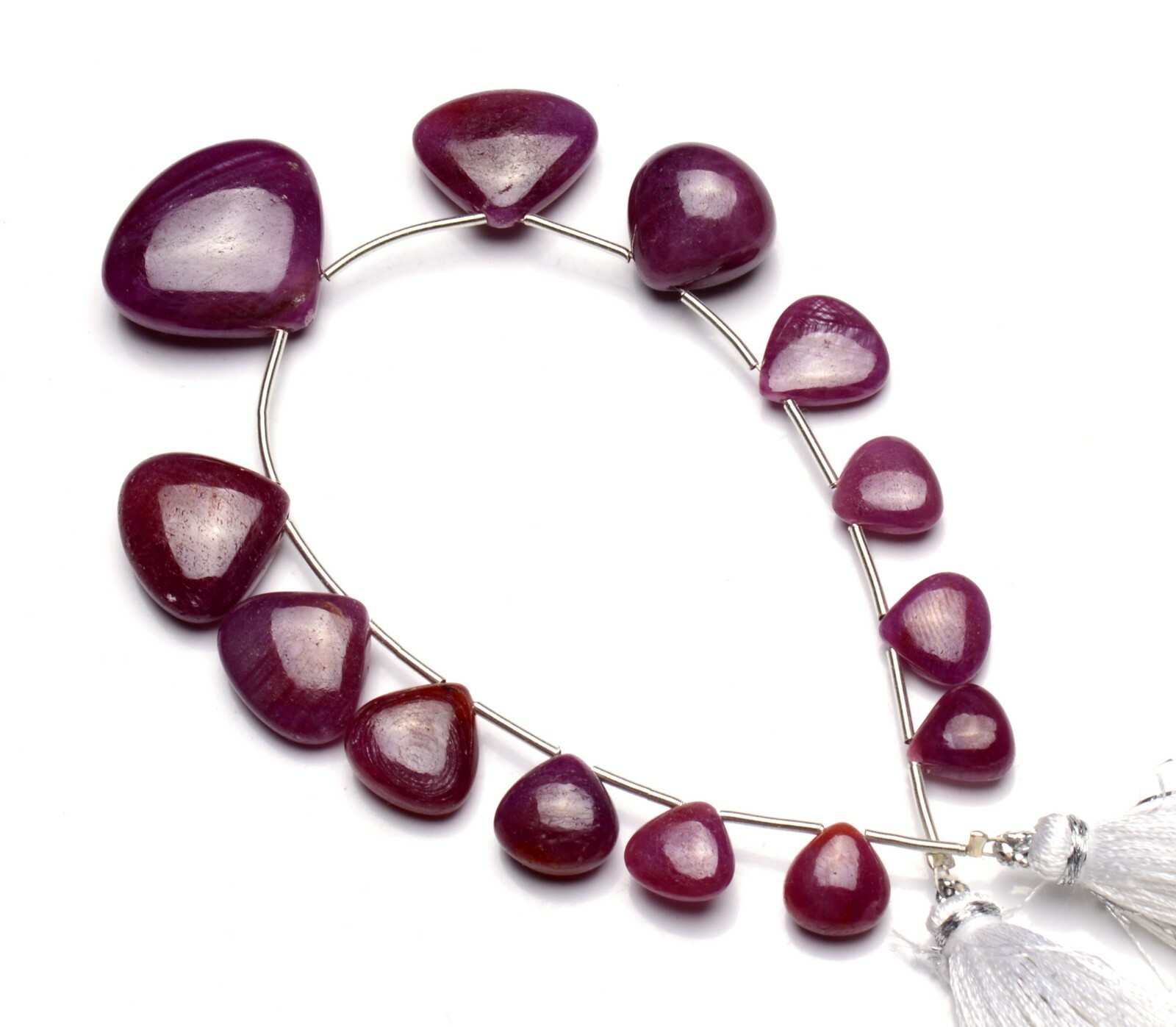 Natural Gem Myanmar Ruby 8 to 21MM Size Smooth Heart Shape Briolette Beads 7.5″