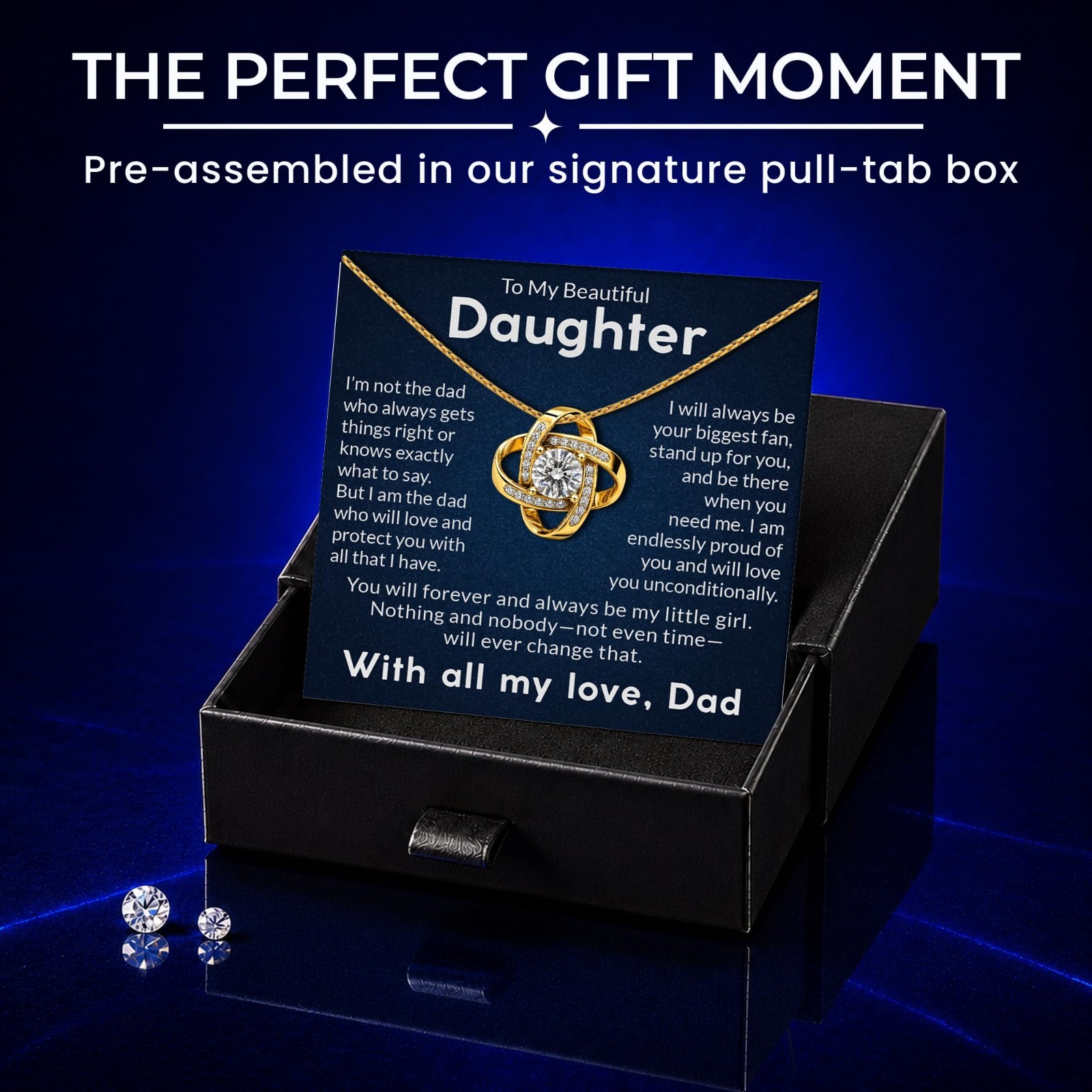 Daughter Necklace from Dad | Gold CZ Pendant Jewelry Gift | Birthday Graduation