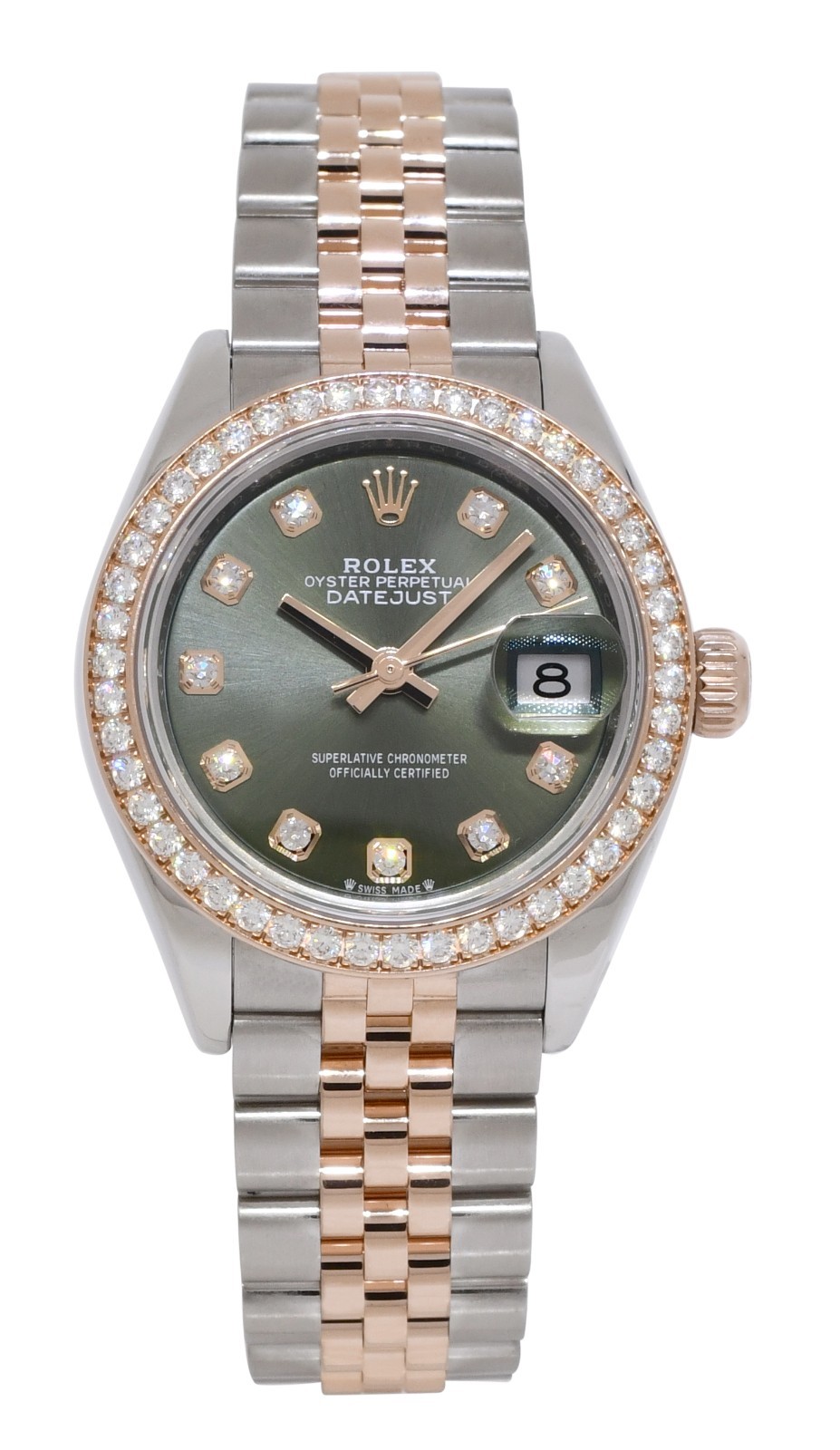 Rolex Datejust 28 Rose Gold/Steel Olive Green Diamond Watch +Card ’22 279381RBR
