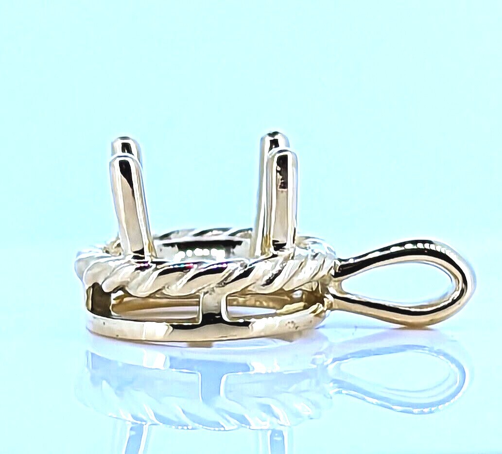 14k Yellow Gold Round Pendant Setting Solitaire Mounting Rope Style 4mm to 12mm