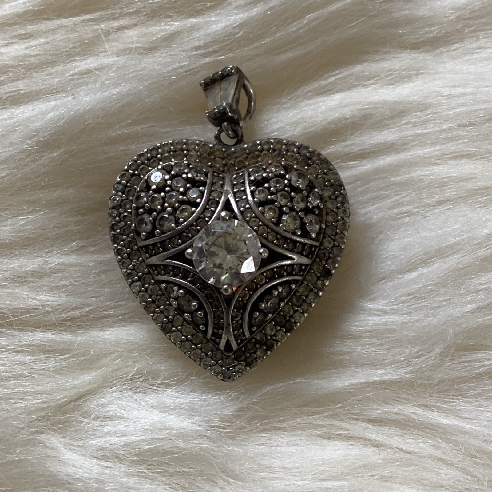 Fuzion Creations International .925 Sterling Silver Round CZ Heart LocketPendant