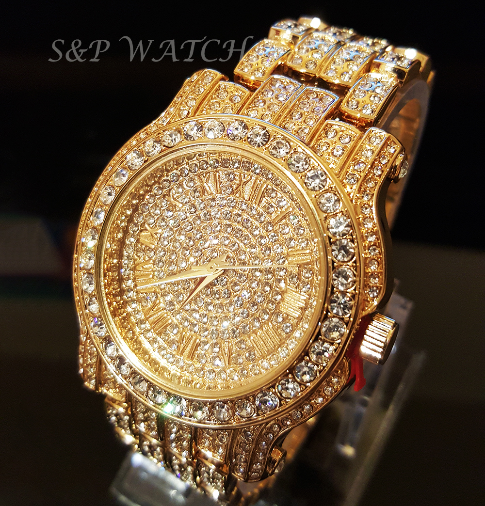 Men Hip Hop Iced Gold PT Rapper’s Bling Luxury Lab Diamond Clubbing Metal Watch