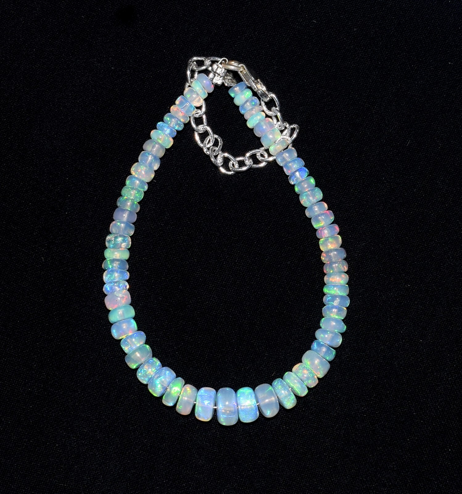 925 Sterling Silver Natural Ethiopian Opal Gemstone Beads 7″Bracelet ##F1730