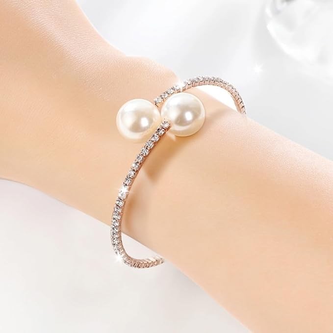 Pearl Silver Bangle Bracelet
