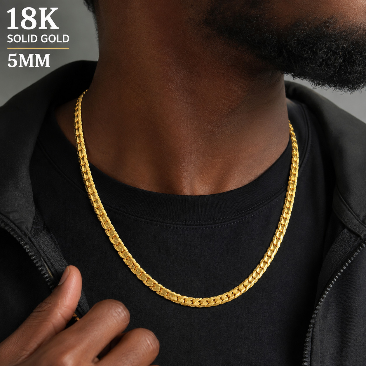 18K Solid Gold 5mm 20” Cuban Link Chain Necklace Diamond Cut Men Women