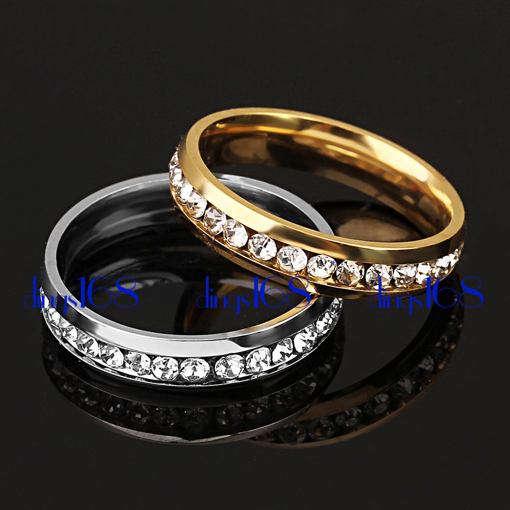 Men&Womens 18K Gold Filled Tarnish-Free Crystal Micropave 4mm Wide Band Ring E3T