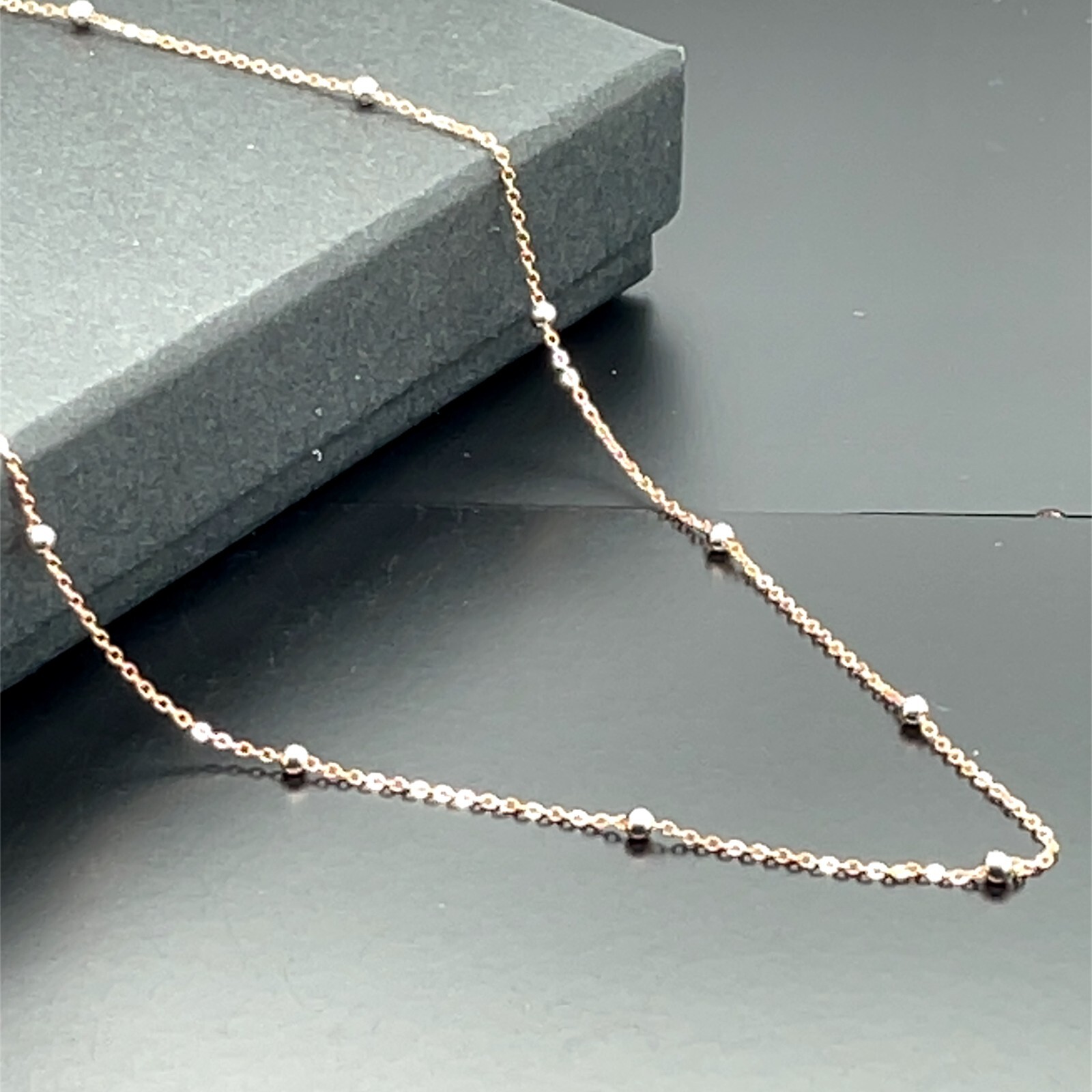 9ct Rose Gold Flat Trace Bead Chain Necklace 2mm Ladies Womens 16 18 20 22 24″
