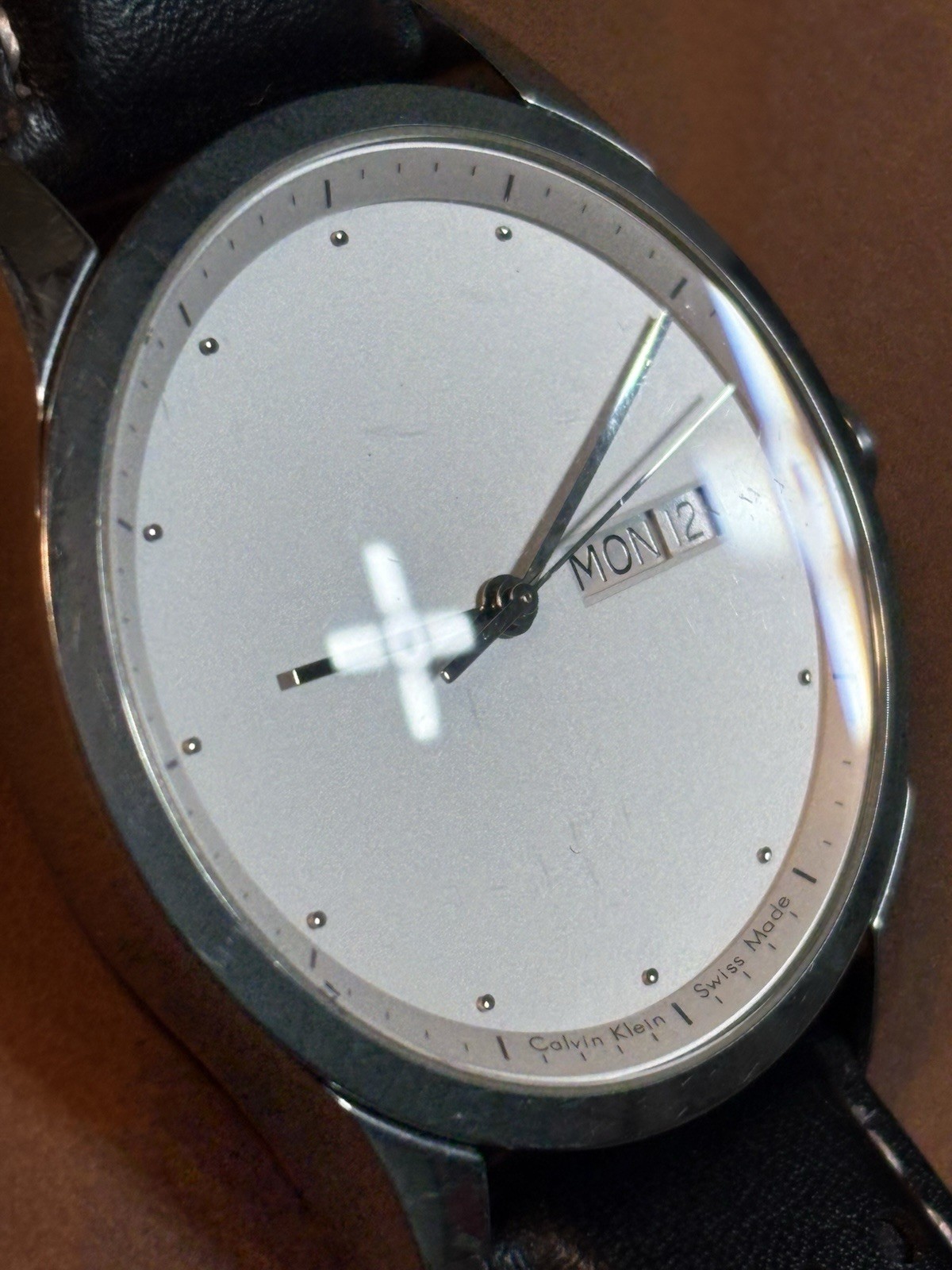 Calvin Klein Swiss Made Men’s Watch Stainless K2211 Day/Date,LeatherCitizen Band