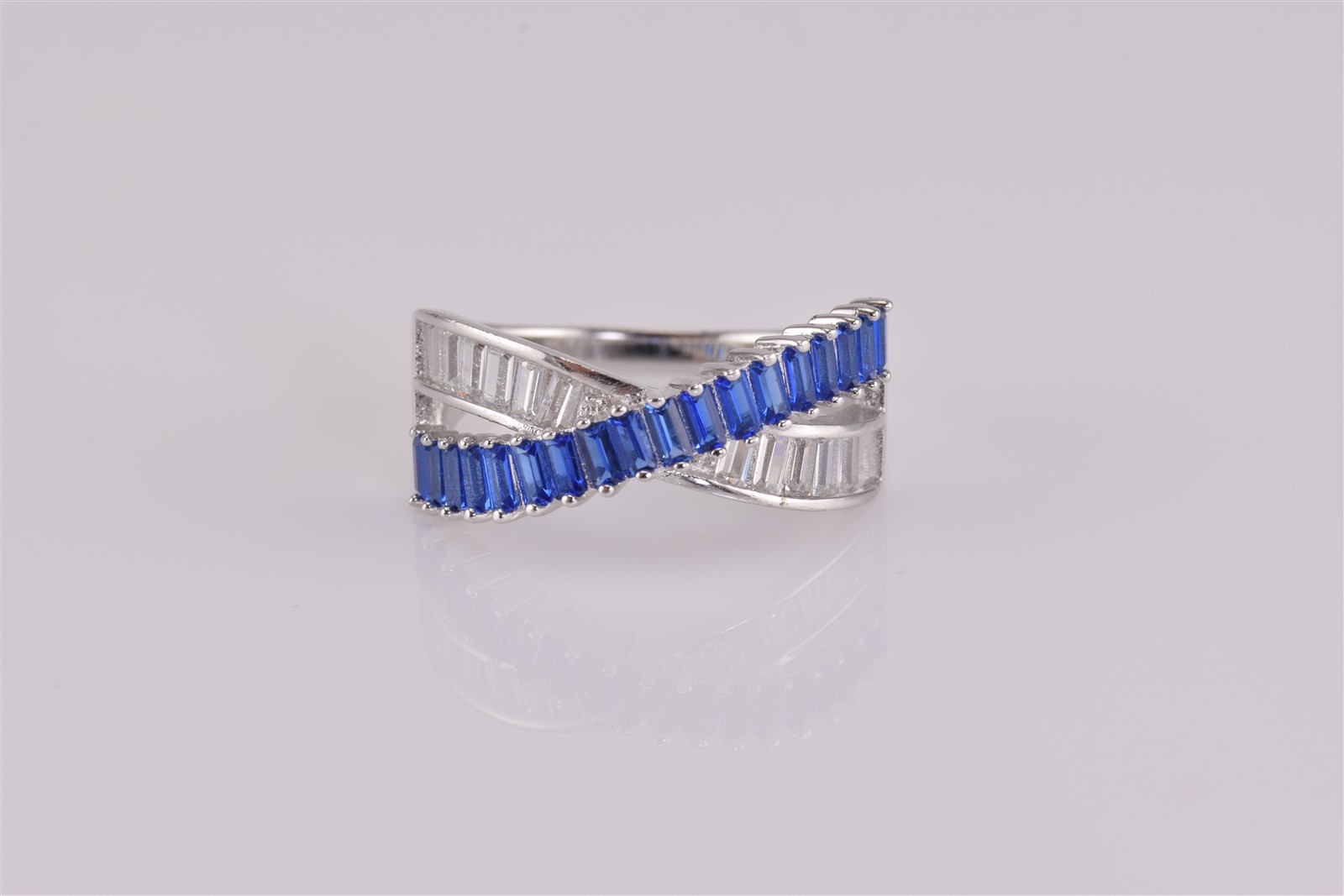 Fuzion Creation Sterling Silver Blue & White Cubic Zirconia Band Ring 925 Sz: 9