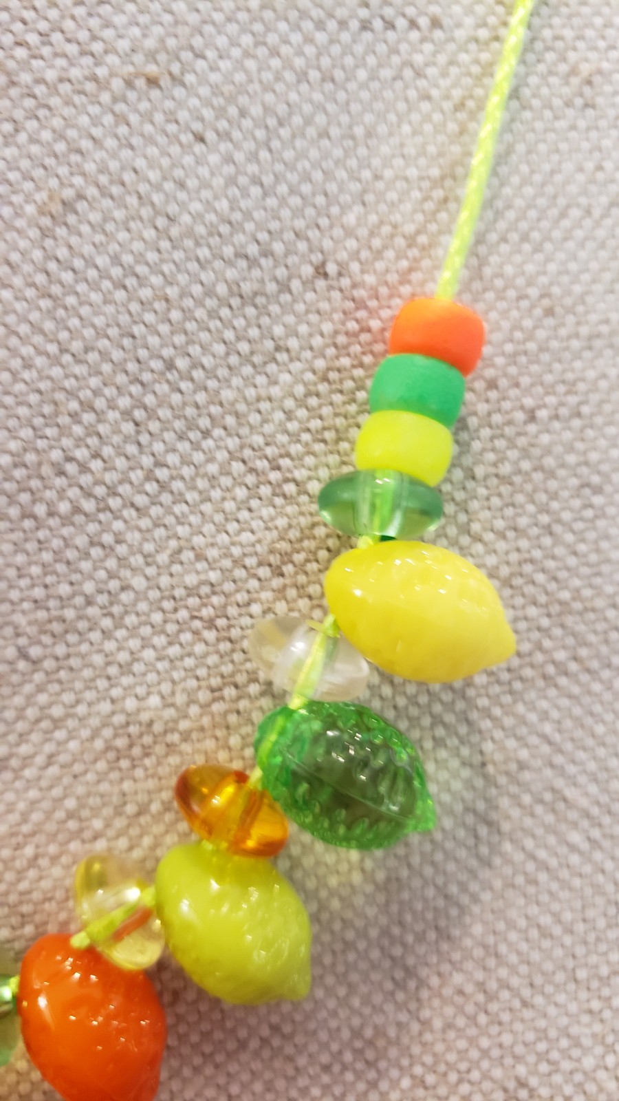 Handmade Citrus Fruit Glass Bead Necklace & Earrings Set Lime Green Cord 21-24″