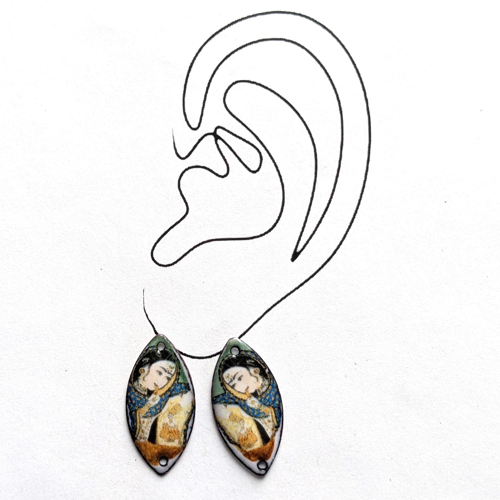 Enameled Copper Earring Components Mirrored Indian Art (20235)
