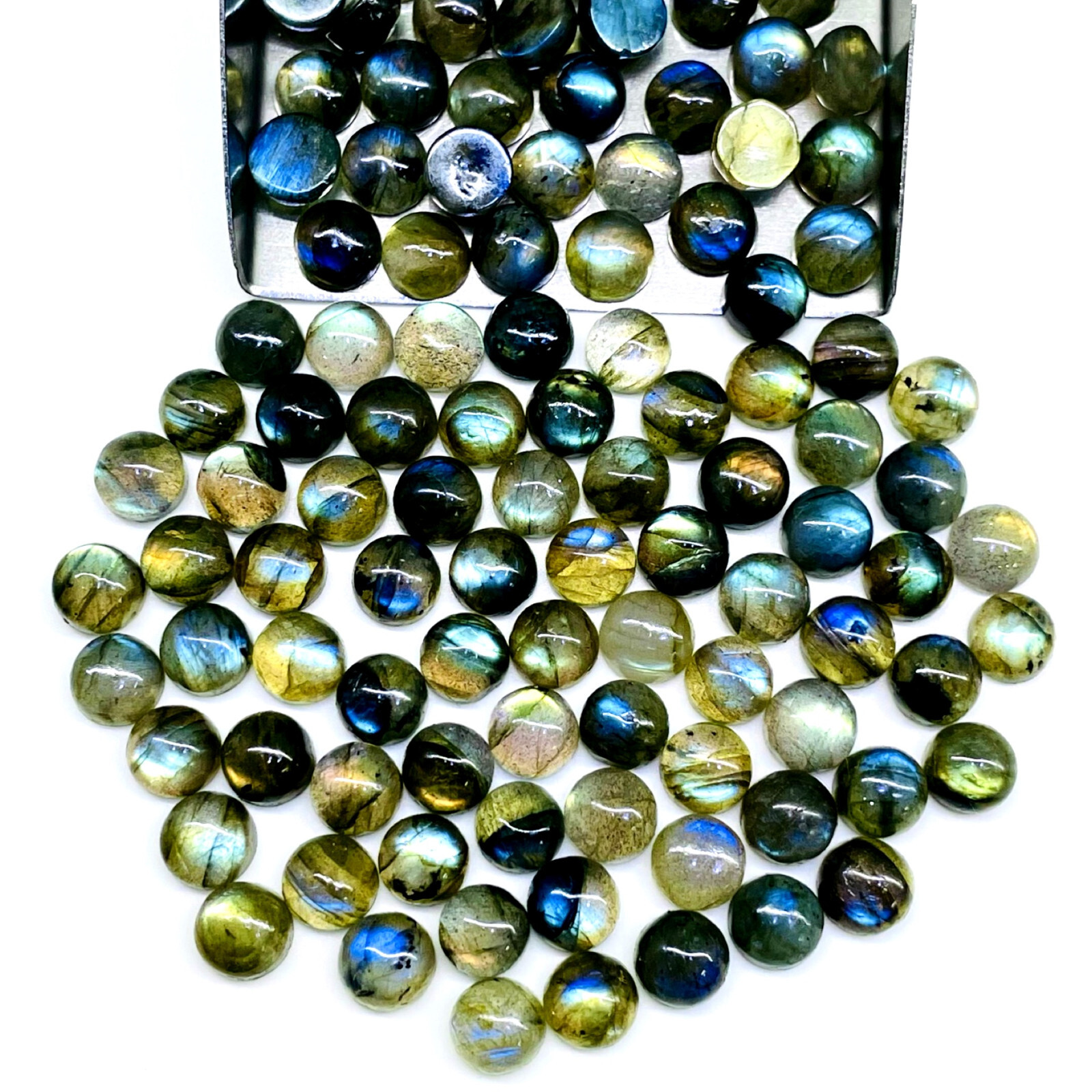 60 Pcs Natural Labradorite 7mm Round Flashy Loose Untreated Cabochon Gemstones