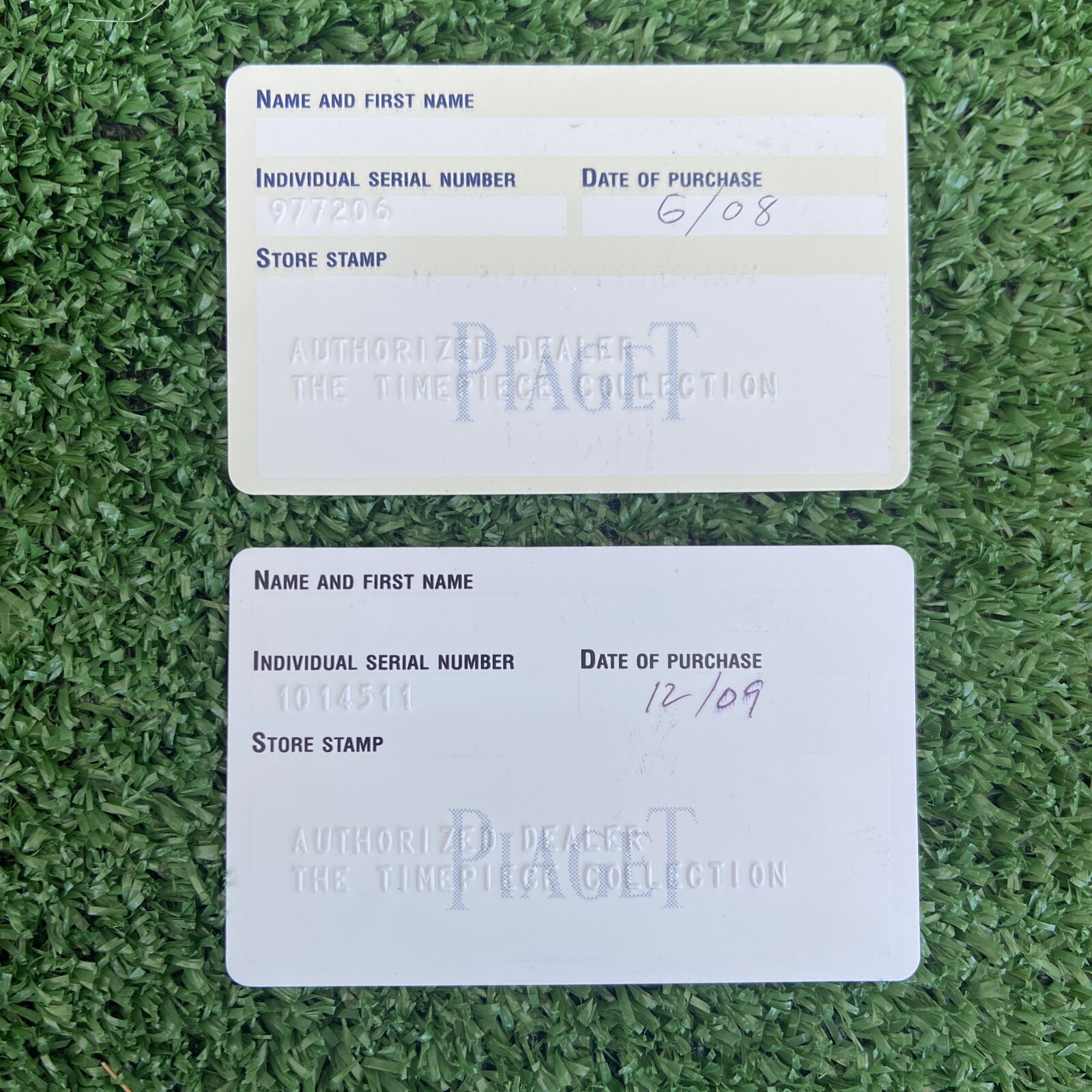 Authentic Piaget Watch Guarantee Warranty Certificate Card Papers Blank Name