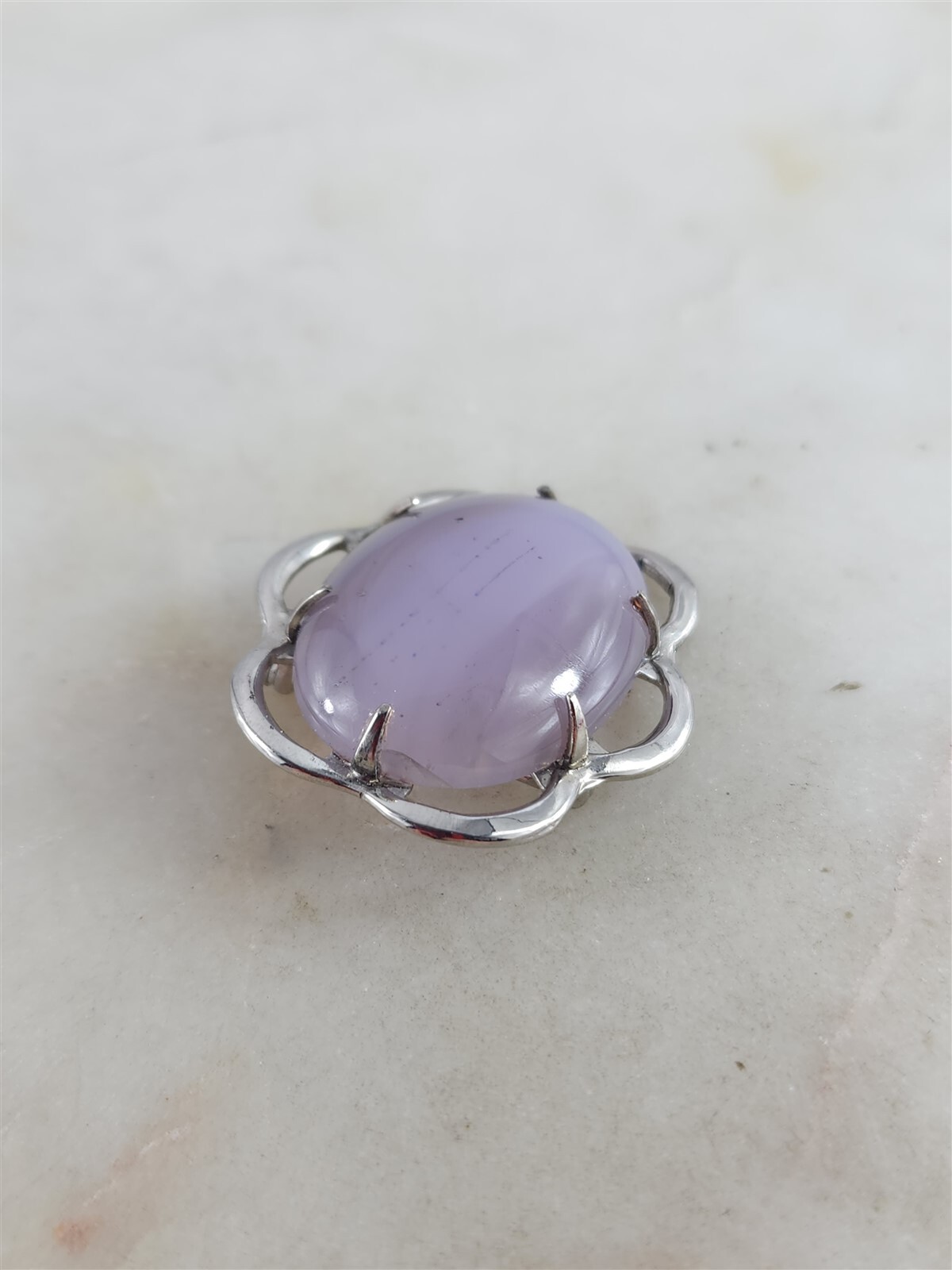 JJJ Vintage Sterling Silver 29mm Lavender Purple Agate Flower Brooch Pin 8 Grams