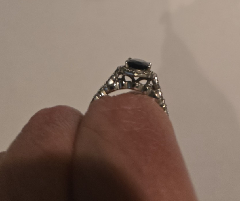 Zales Oval Black Sapphire And 1/5 Ct Tw Diamond Bridal Set In 10k White Gold