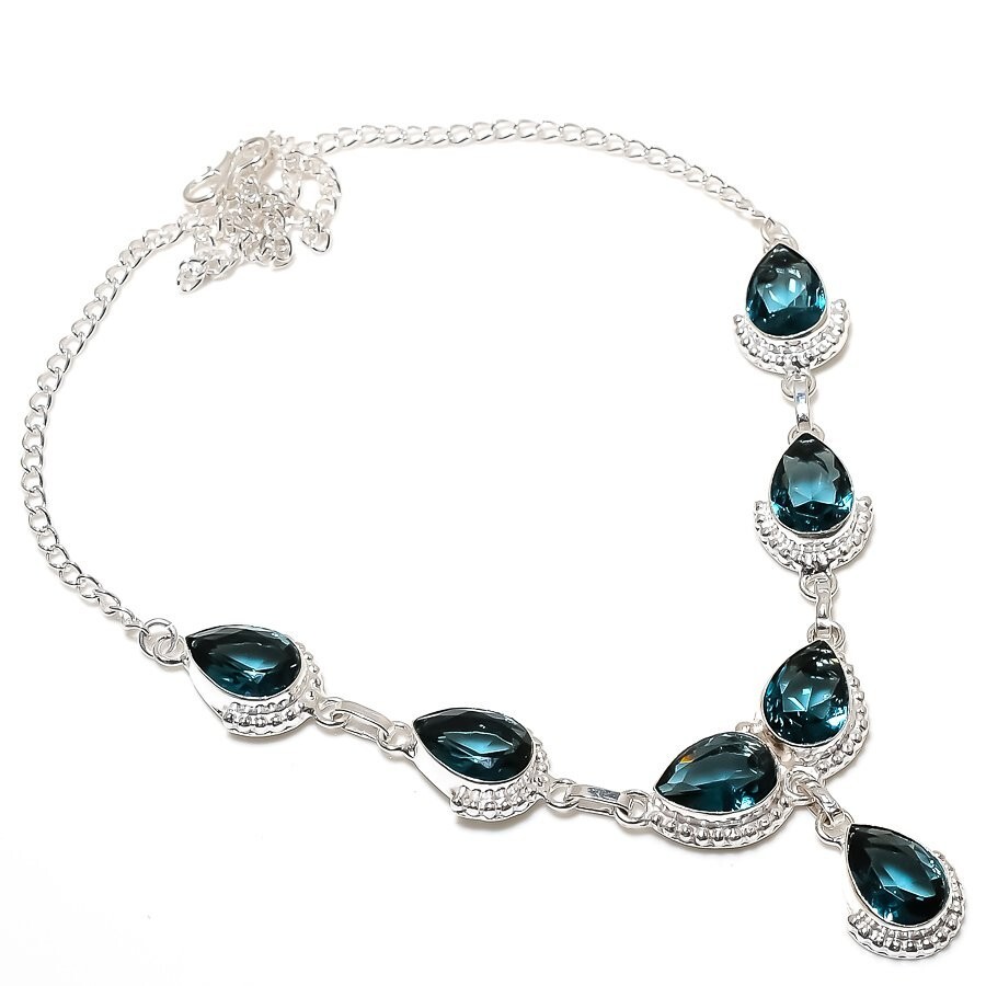 London Blue Topaz Gemstone Handmade 925 Sterling Silver Jewelry Necklace Sz 18″
