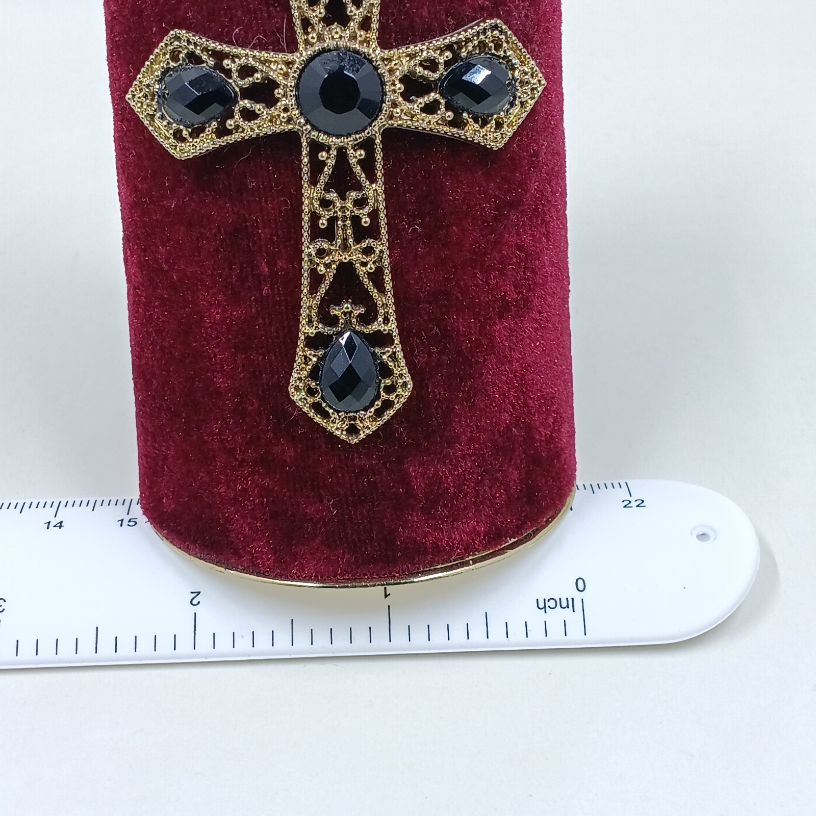 Vintange Cross Cuff Bracelet Red Velvet Gold Tone Black Rhinestones