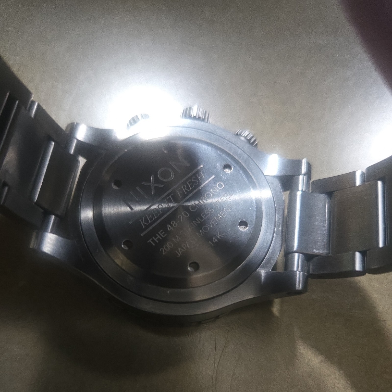 NIXON THE 48-20 CHRONO Gunmetal Chronograph Black Stainless An 200M – good cond