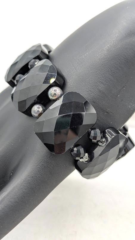 Jay King Black Onyx Stretch Bracelet Faceted Chunky Mine Finds Never Worn