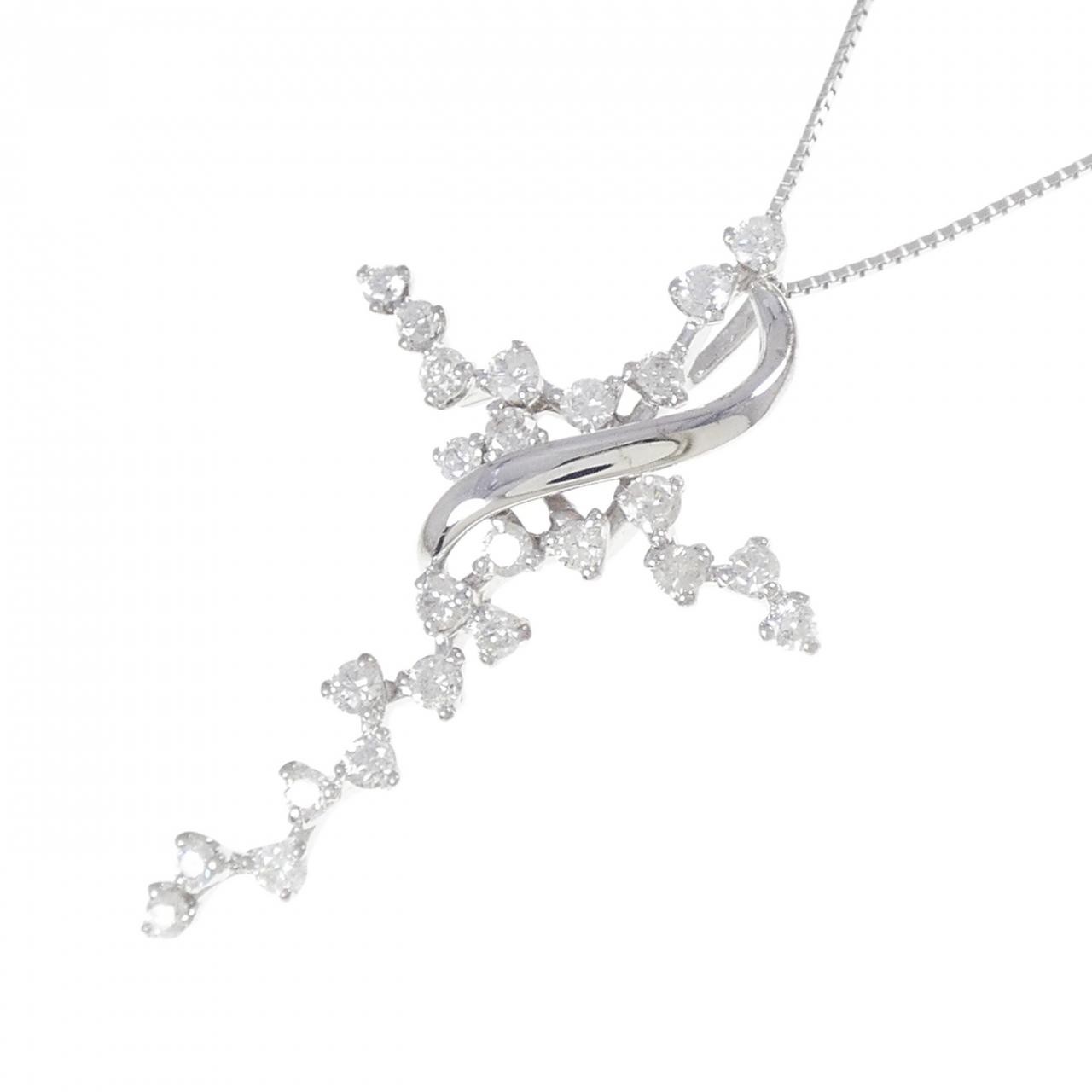 Authentic K18WG Cross Diamond Necklace 1.43CT #270-004-157-8022