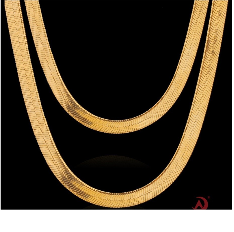 Genuine 18K Yellow Gold Filled Tarnish-Resist 18″ 5 mm Flat Snake Chain Necklace