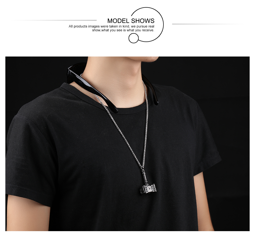 Punk Mens Jewelry Pure Stainless Steel Thor’s Hammer Pendant Necklace 3mm 24”