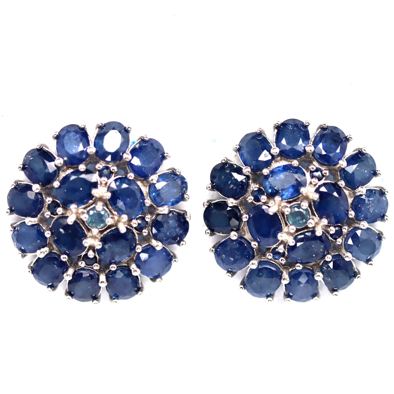925 Sterling Silver White Gold Plated Blue Sapphire Earrings