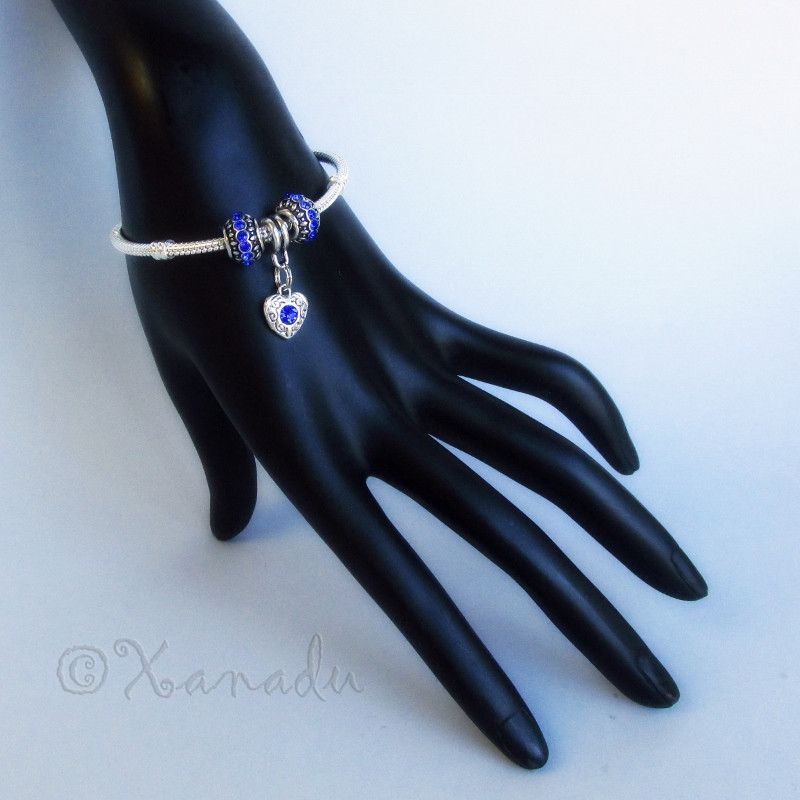 Sapphire Blue September Birthstone European Charm Beads For Large Hole Bracelets