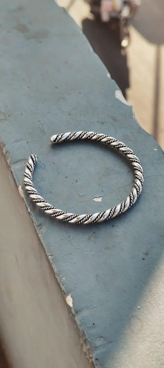 Twisted Open Cuff Braided Bracelets 925 Sterling Silver Mens Adjustable Bangle