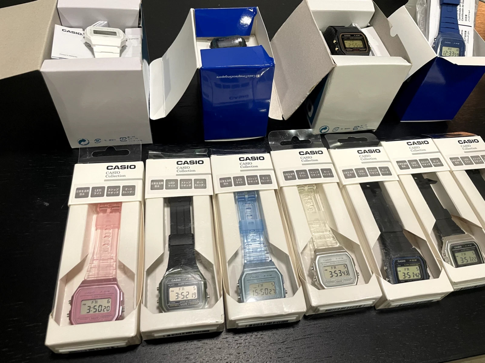 Casio F91 (set of 11) white, pink, blue, green, gold, silver F-91 watches