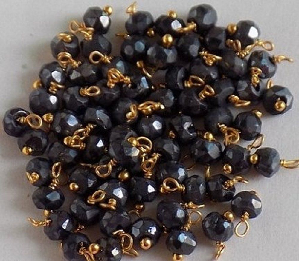 100 Pcs Natural Black Spinel Rondelle Faceted 3-4mm Beads Gold Wire Wrapped Link