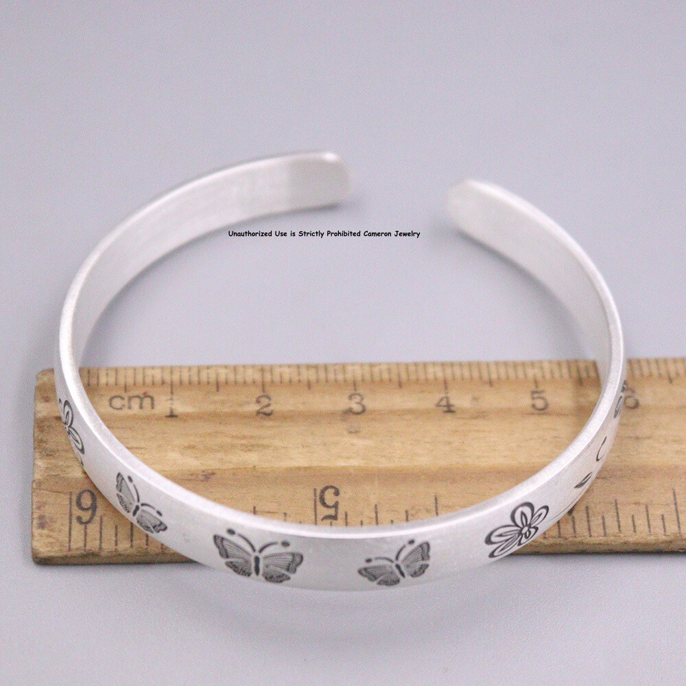 Pure S999 Fine Silver Bracelet 8mm Lukcy Butterfly Open Bangle 29-30g 56-60mm