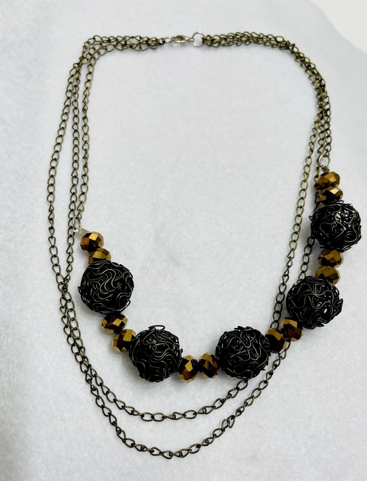 Bronze Black Wire Wrapped Cage Beaded Necklace Multi Chain Artisan