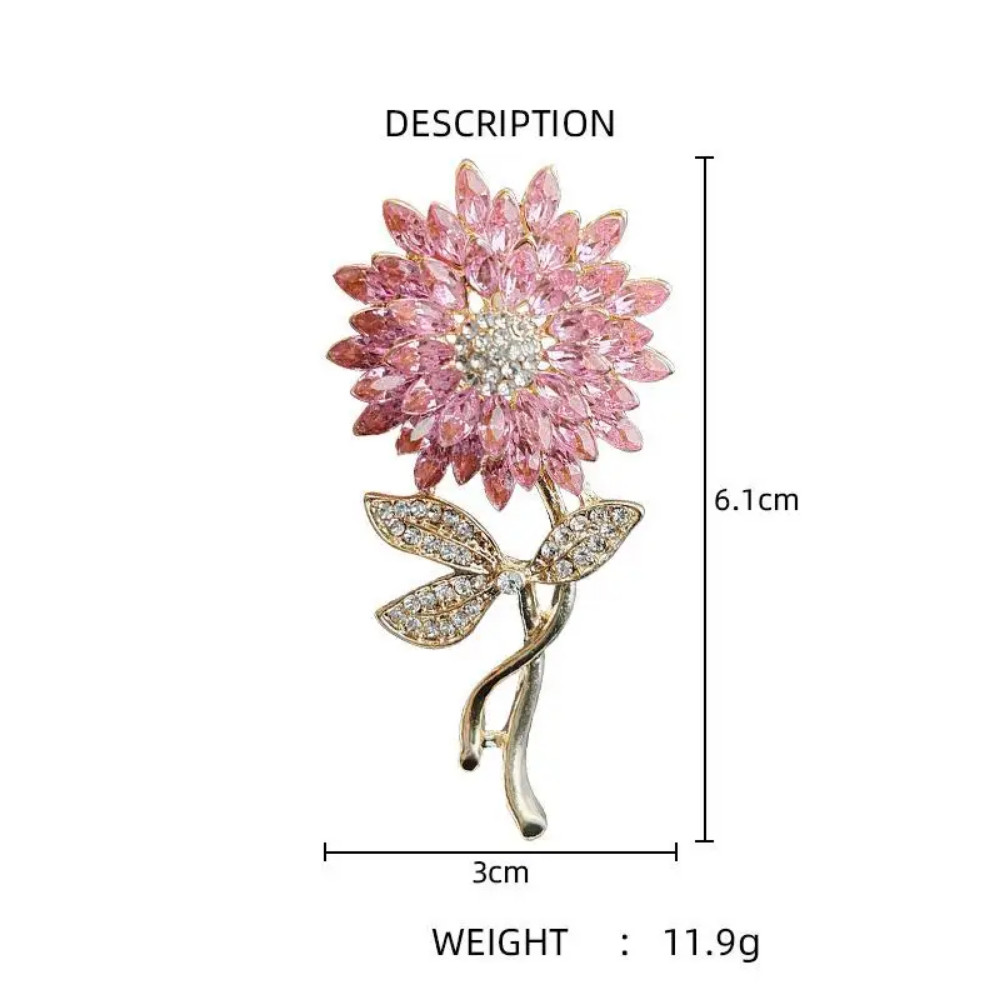 Sunflower Brooch Rhinestone Crystal Gold & Pink Flower Pin Jewelry Summer Gift