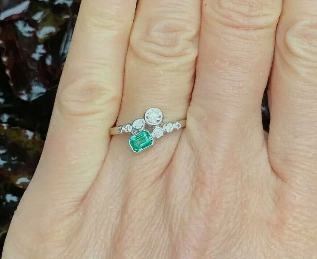 Toi Et Moi 1.50CtW Green Emerald Simulated Diamond Vintage Style 925 Silver Ring