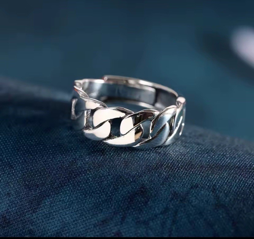 Silver Ring Ring Polished Braided Design Adjustable Size