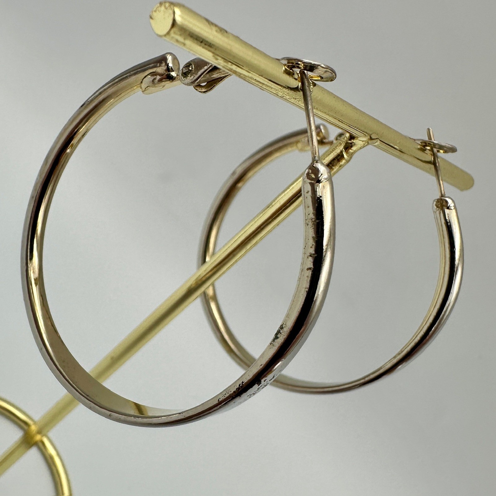 Silver Tone Tapered Hoop Earrings Latch Back 1.5 Inch Medium Hoops