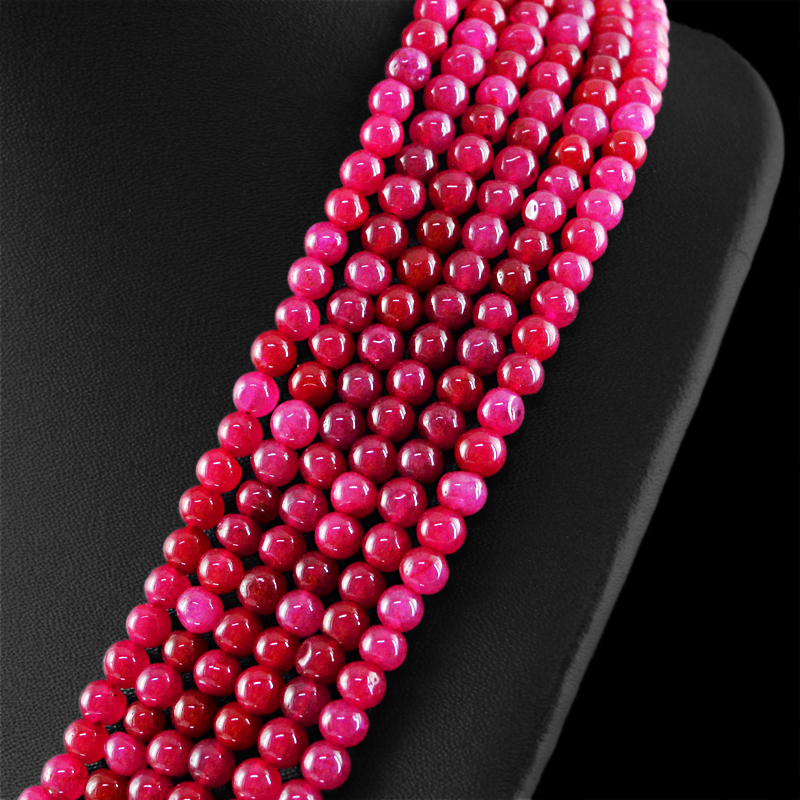 552.65 CTS EARTH MINED 6 STRAND ENHANCED RUBY ROUND BEADS NECKLACE (DG)