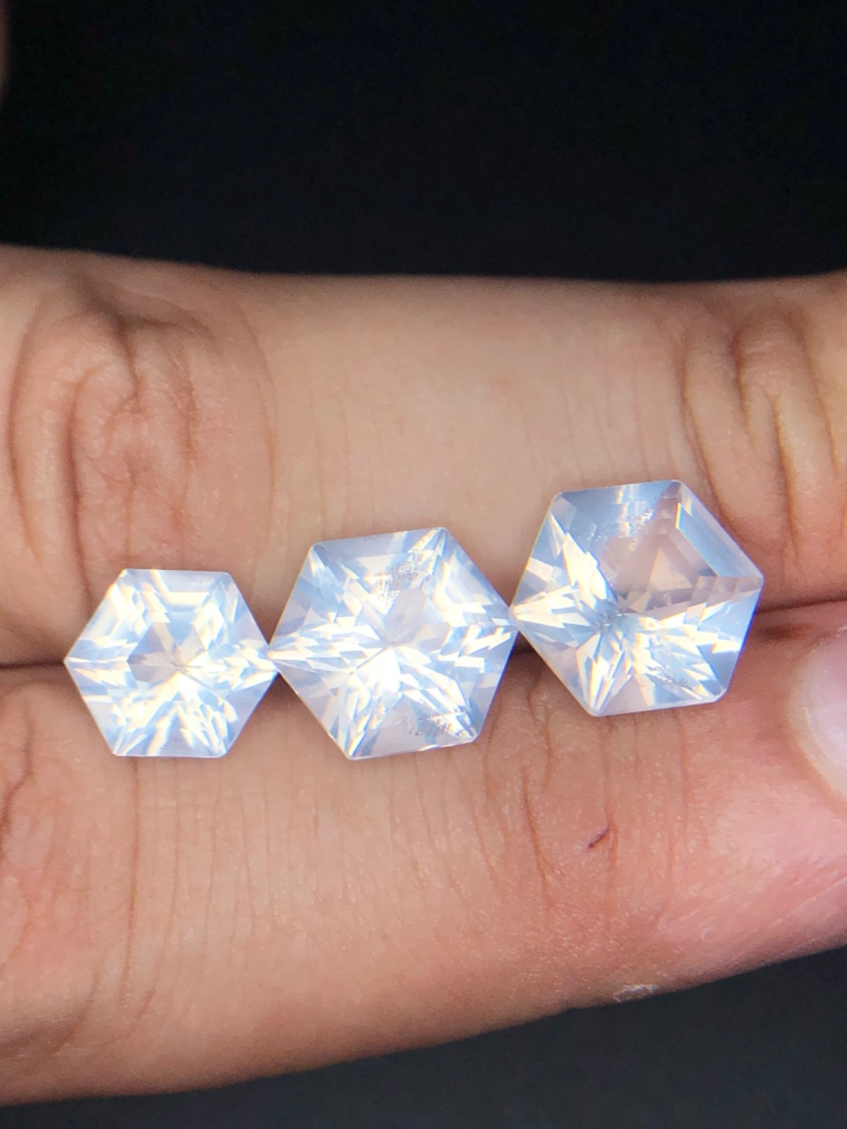 Natural Moon Quartz Lot 10.03 Ct 3 Hexagon Cut White Loose Gems Africa VSI