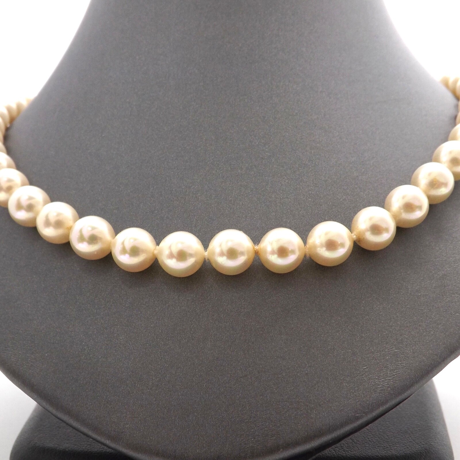Majorica Pearl Necklace 8mm 30in Sterling Silver Gold Clasp Original Box Spain